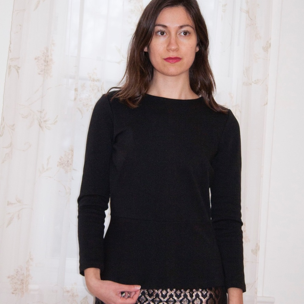 J. Crew Black Peplum Zipper Back Top